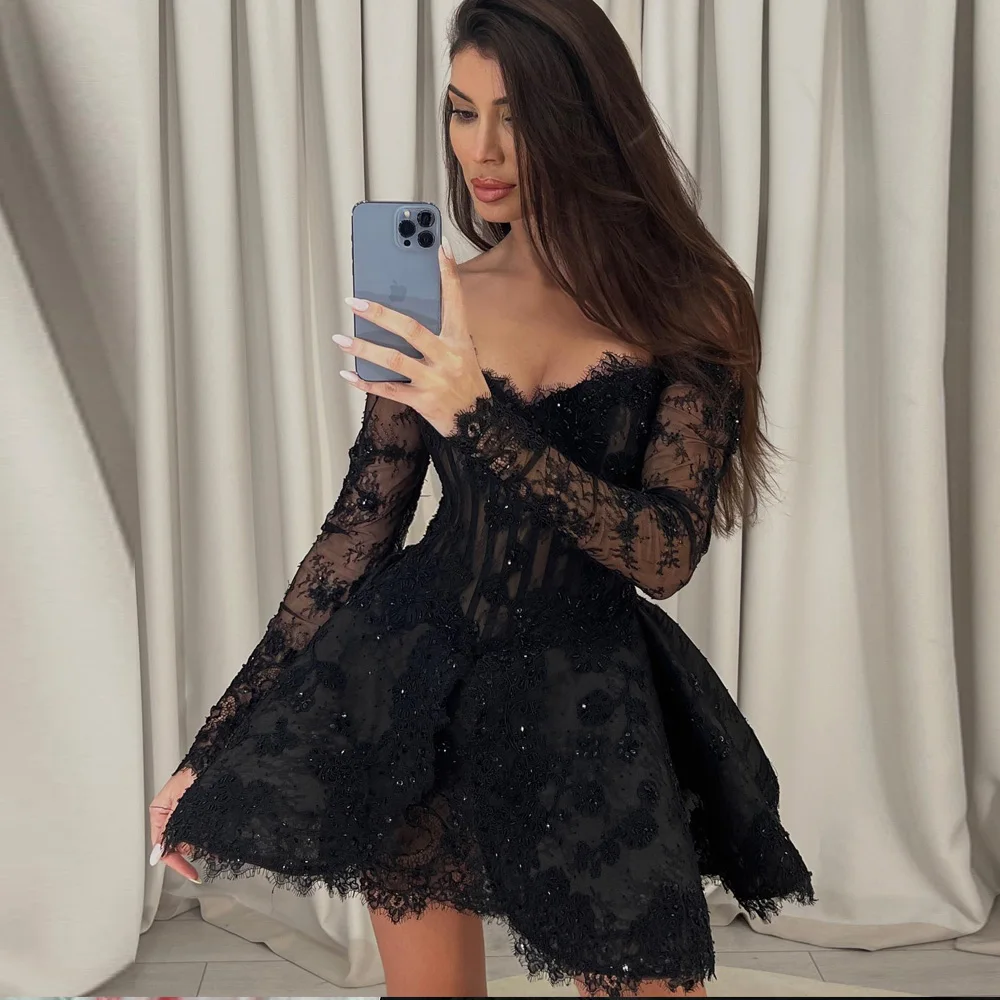 Sexy Illusion Cocktail Dresses Lace Appliques Beads Customized Luxury Evening Dress Mini Formal Party Gowns فساتين السهرة