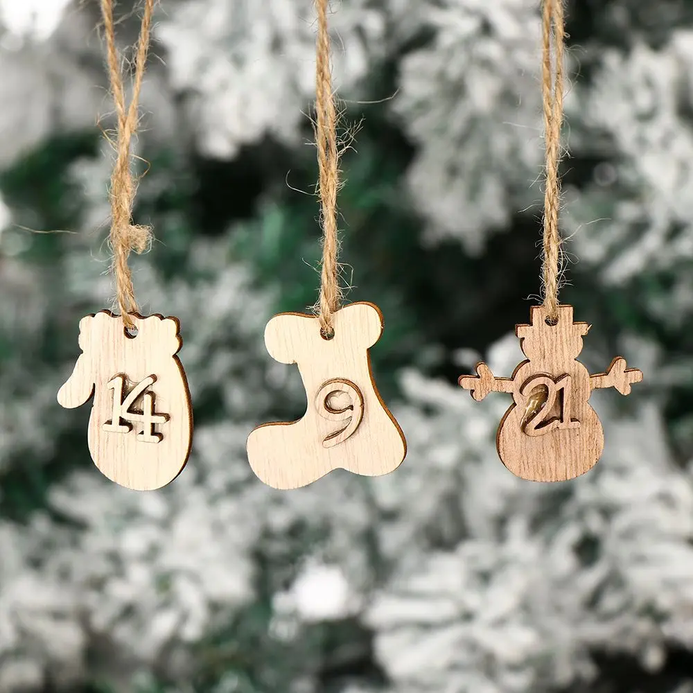 24 pz/set calendari dell'avvento di natale ciondolo in legno numero etichetta conto alla rovescia sacchetti regalo fai da te pacchetto di biscotti Decor cartellini appesi