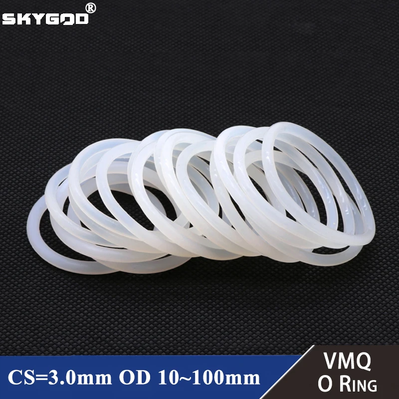 

10pcs VMQ O Ring Gasket CS 3mm OD 10~ 100mm Waterproof Washer Silicone Rubber Insulate Round O Shape Seal White Food Grade