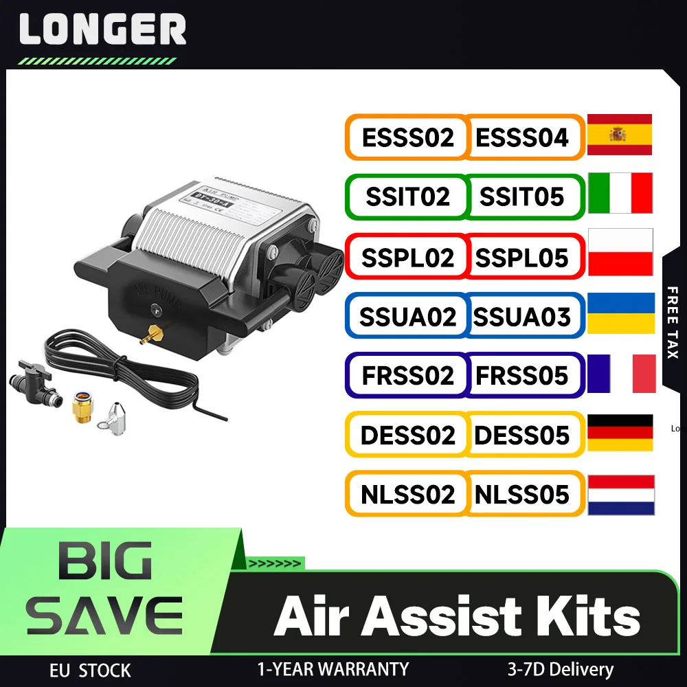 Kits d'assistance pneumatique pour graveur Laser RAY5 10W plus longs, débit d'air maximum de 30L/Min, AC 220V 50HZ, puissance maximale de 16W, pression maximale de 0,03 MPa, <60db