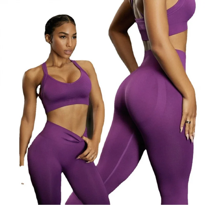

Seamless Yoga Sports Bra And High Waist Hip Lift Pants Set for Women Fitness Long Sleeve Cross-Border New Arrival