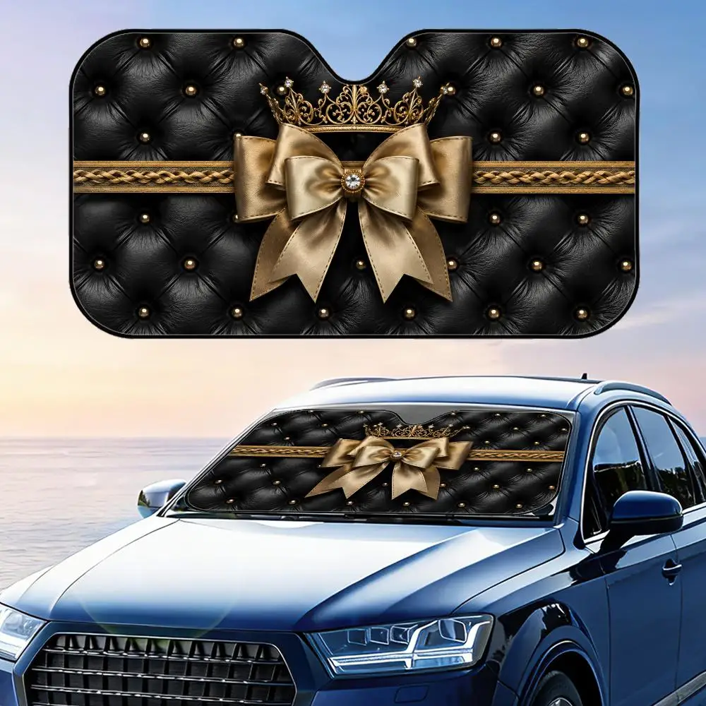 

Golden Crown And a Bow Sun Visor Car Front Windshield Sun Shade Foldable Reflective UV Protection Heat Insulation Cover