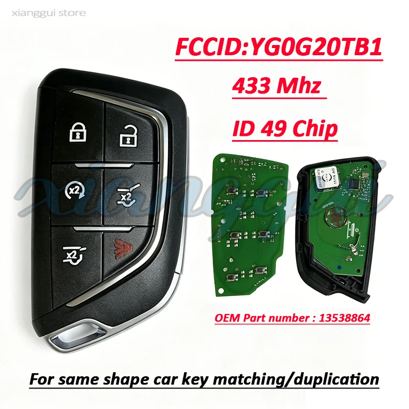 

6 Buttons 433mhz ID49 Chip FCCID:YG0G20TB1 PN/13538864 Car Key Remote Fob for Cadillac Escalade 2021 2022
