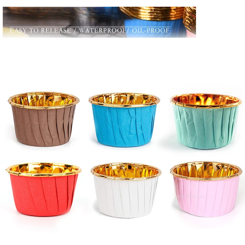 Oilproof Cake Cups Single Side Aluminum Foil Curling Cups Baking Resistant High Temperature Resistant Muffin Muffin Paper Cups