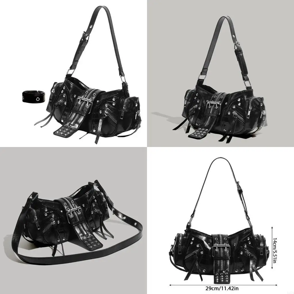 

Modern Punk Rivet Armpit Purse PU Leather Shoulder Bag for Music Festivals 547A
