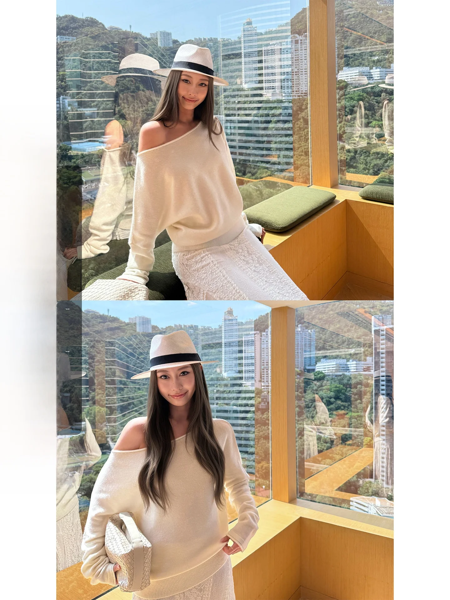 

4PRIL Women's Loose Long Sleeve Knitted Shoulder Bared Casual Top Spring Summer Slouchy Style Comfortable Fitted Neckline