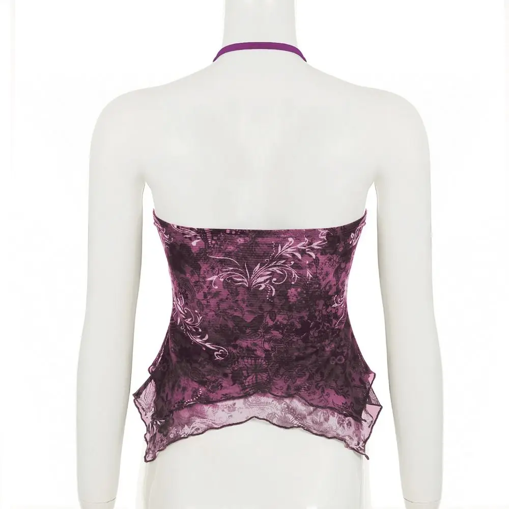 

Винтажный сетчатый топ-халтер без спинки с бусинами, без рукавов, женский, асимметричный, облегающий, укороченный, для отпуска