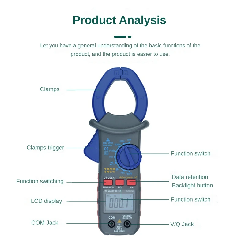 B62B-UT205 Интеллектуальные цифровые клещи переменного тока с защитой от изогнутия, клещи для авторемонта, многофункциональный мультиметр для электрика