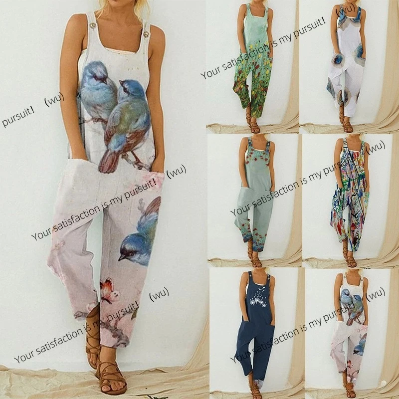 

Новый женский комбинезон в стиле ретро с абстрактным принтом на бретелях