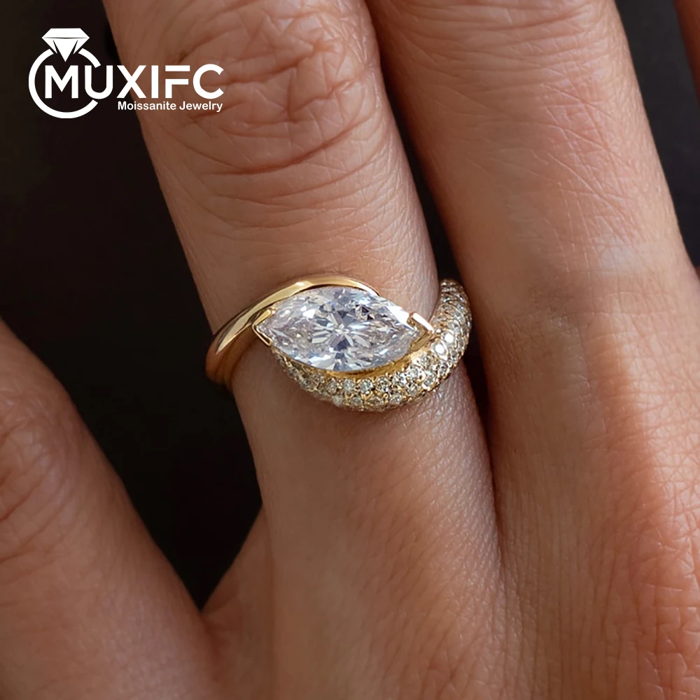 

MUXIFC 2 CT Marquise Cut Moissanite Wedding Rings for Women D Color Lab Diamond Band With Certified 925 Sterling Silver Jewelry