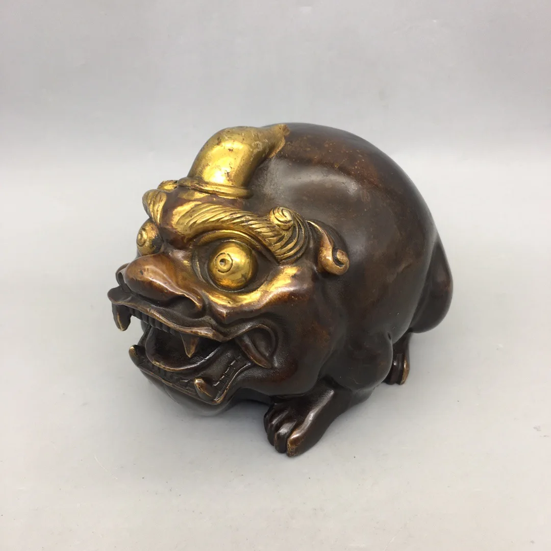 

Pure copper gilt round Pixiu ornament home Gilded brass with gold plating office decoration store craft gift ornament