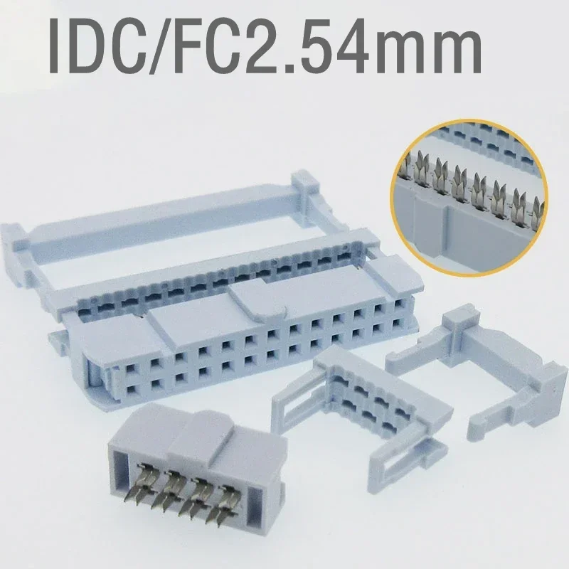 10PCS IDC Socket 2.54MM Pitch 10P 14 16 20 26 30 34 40 50 60 64Pin FC 2.54 Female Double Row Ribbon Cable Connector Gray White