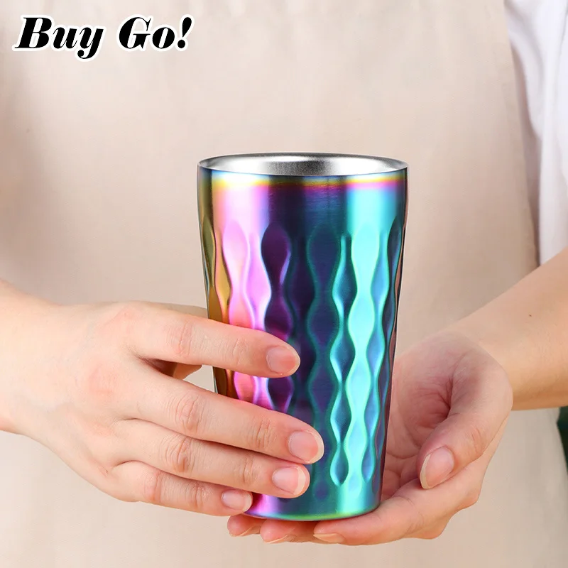 1-7PCS Double-Wall Stainless Steel Hammer Texture Metal Coffee Mug Beer Cup Cold Drink Tea Milk Mugs Home for Camping Household