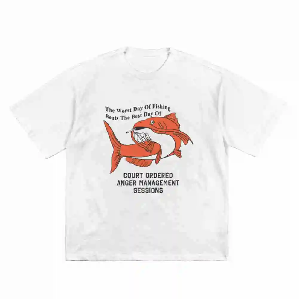 Worst Day Of Fishing Court Ordered Anger Management Short Sleeve Tee 100% Cotton T-Shirt