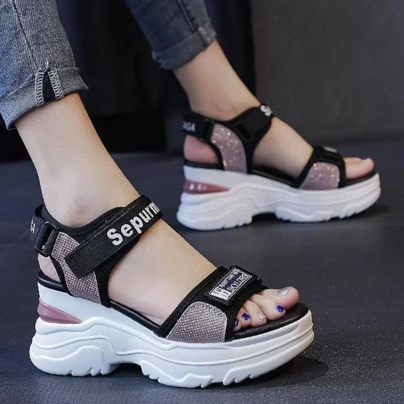 New Summer Ladies Sandals Platform Wedge Heels Shoes Casual Heightening Slope with Women's High Heels Sports Beach Sandals Girl