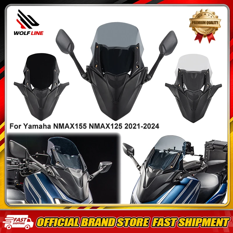 WOLFLINE Motorcycle Windscreen For Yamaha NMAX155 NMAX125 2021 2022-2024 Windshield Wind Deflection Rear Sight Mirror Assemblery