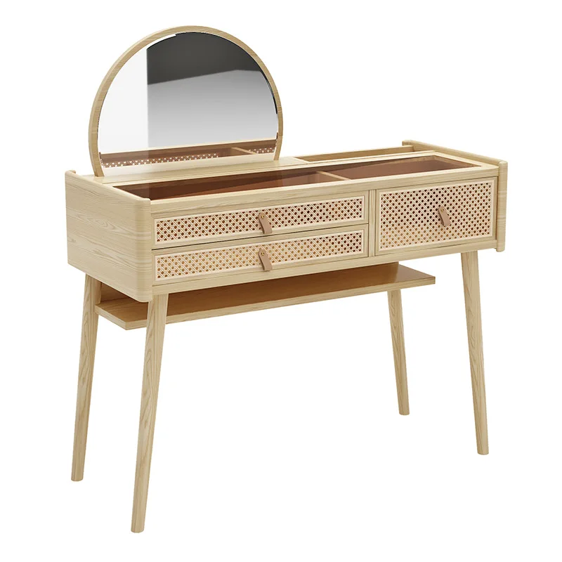 

Nordic rattan dresser integrated solid wood wabi sand wind ins bedroom simple modern small apartment makeup table log
