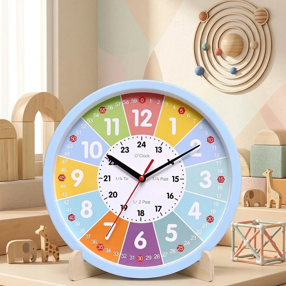 Classroom Time Trainer Learning Clock For Teaching Time Rainbow Colored Sections Non-ticking Quartz Movement For Classroom Use