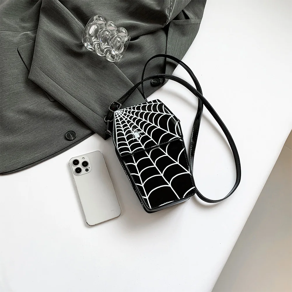 

Gothic Coffin Shape Shoulder Bag for Women Spider Web Handbag PU Leather Adjustable Strap for Halloween Cosplay