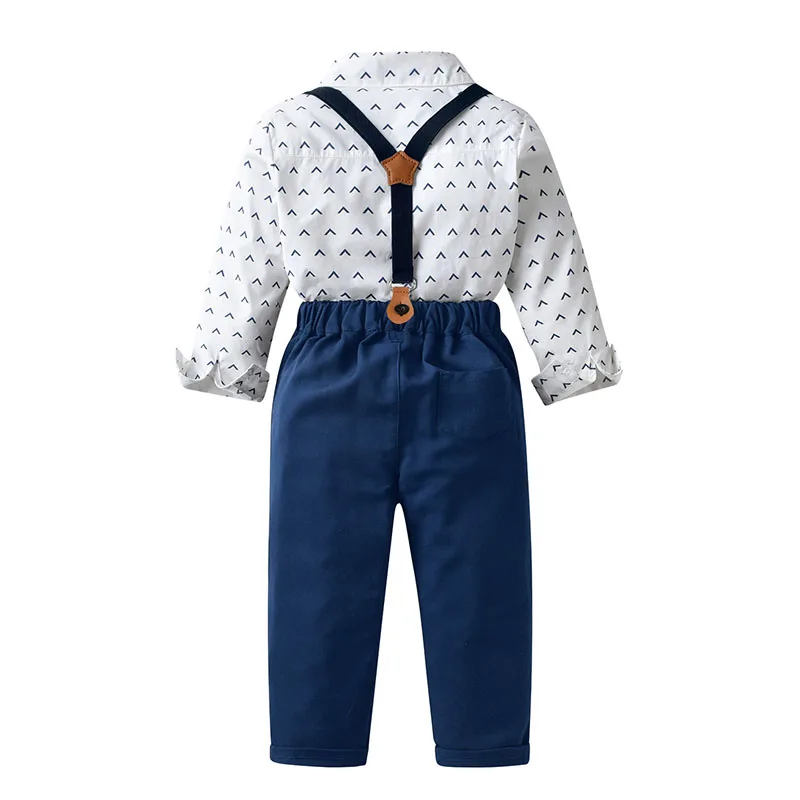 Fashion Children Boys Formal Clothing Set Toddler Gentleman Clothes Suits Long Sleeve Bowtie Shirt+Suspenders Trousers  Outfits