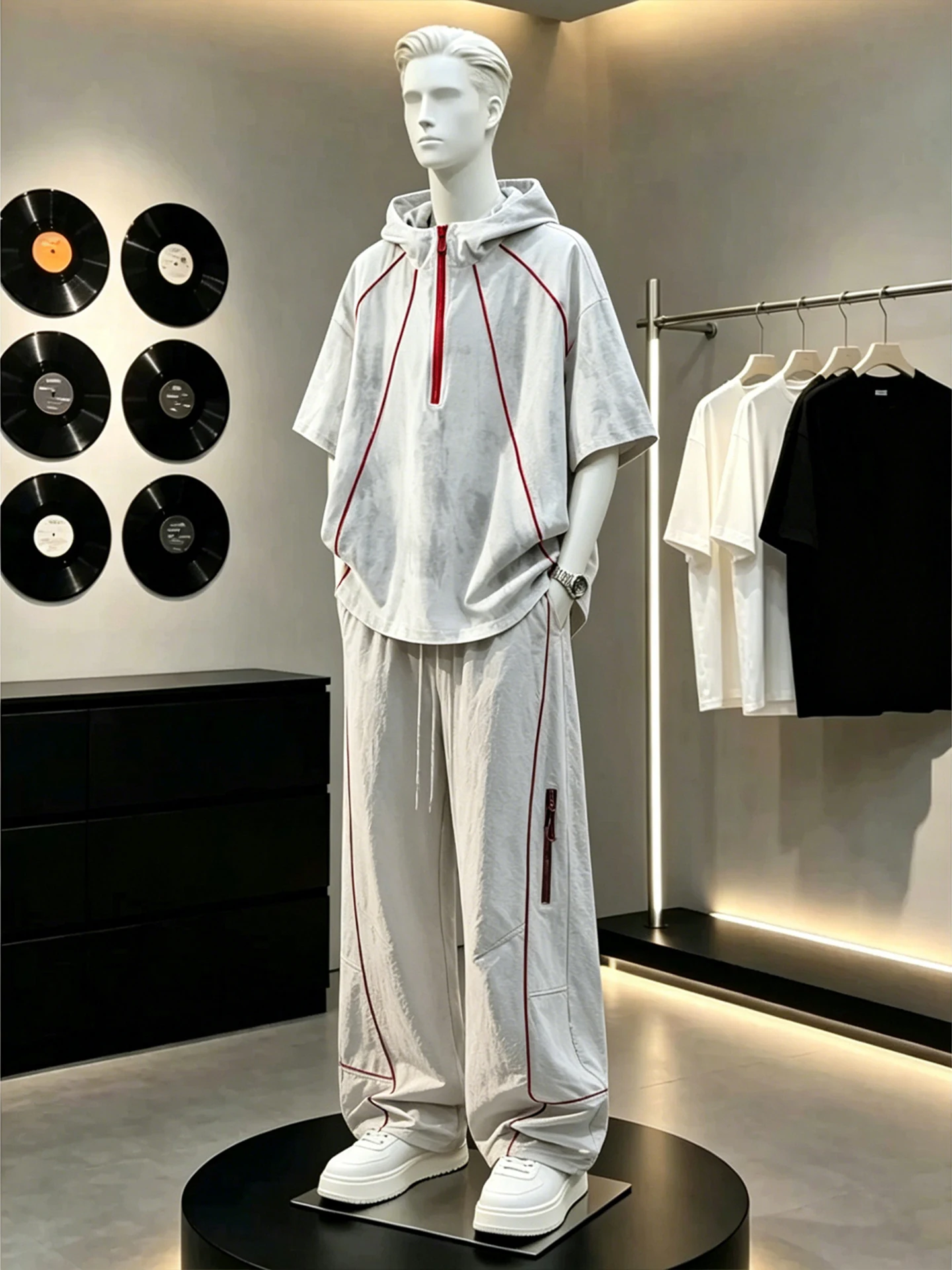 

White Dyed Short Sleeve Shorts Set Men's Summer Youthful Thin Breathable Quick Dry Casual Sportswear Polyester Spandex Blend