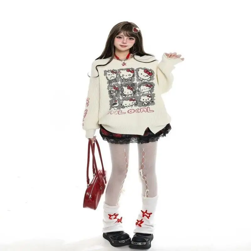 

Sanrio Hello Kitty Kawaii Anime Fashion Casual Printed Knitted Sweater Women's Autumn/Winter Top Sets on Promotion Suit Co Ords