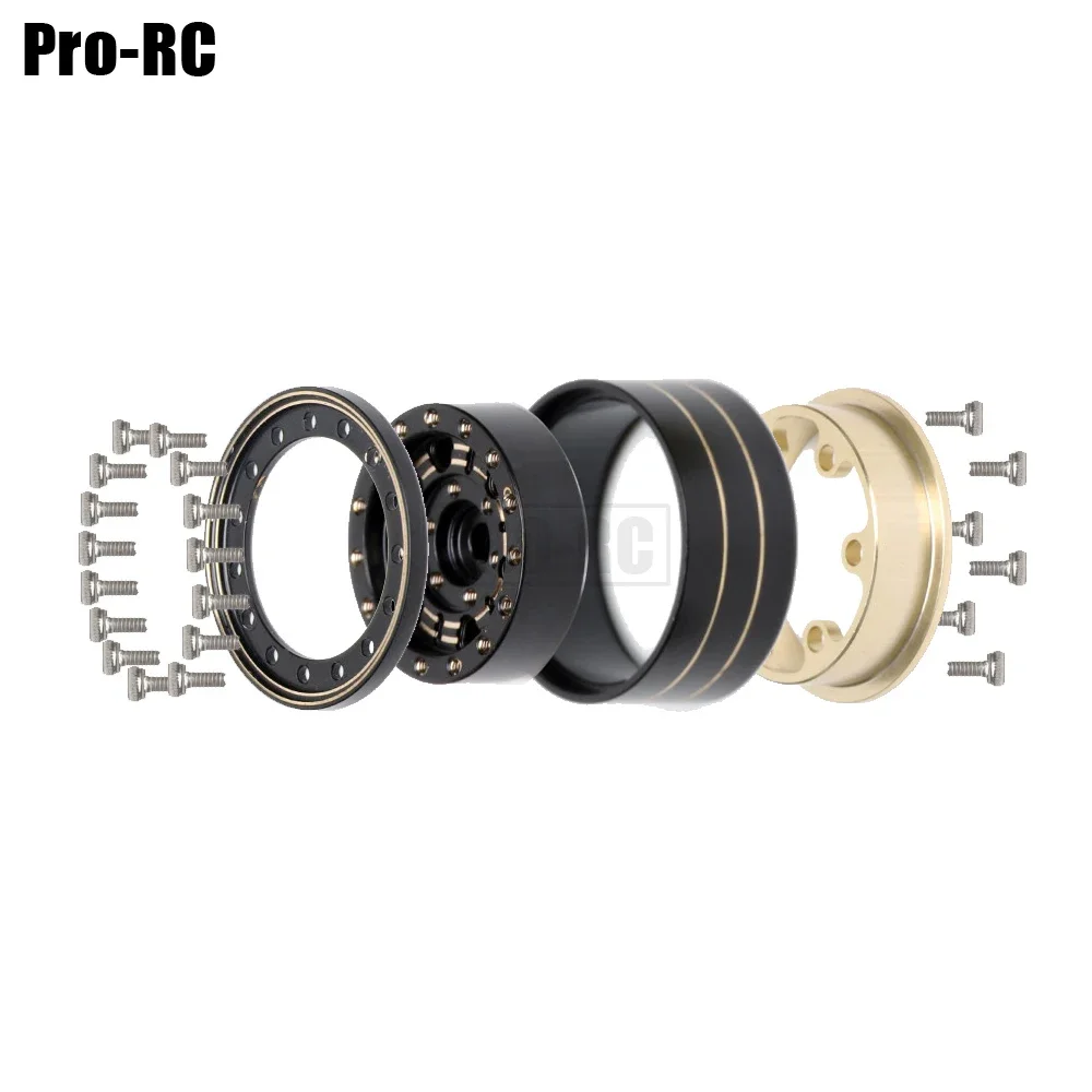 4 szt. Powlekane mosiężne felgi Beadlock 1.0\" z głębokim tarczem pasujące do 1/24 Mini Axial SCX24 FCX24 Enduro24 Część do samochodu RC