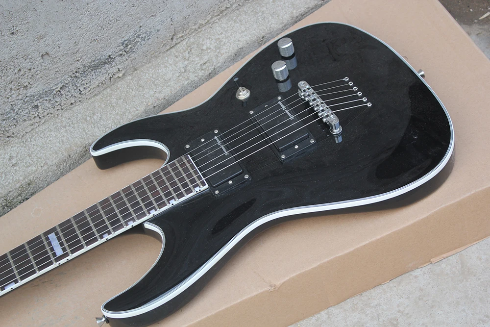 6 and 7 Strings Black String-Thru-Body Electric Guitar with Rosewood Fingerboard,Chrome Hardware,Offer Customize