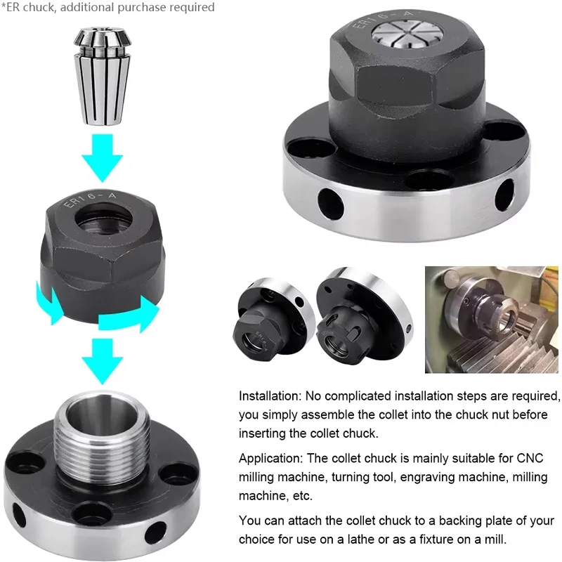 ER16 ER50 ER25 ER32 125 ER40 chuck 100mm 80mm Mini Flange Four Axis cartridge Collet Fixture Chuck For CNC Milling Lathe Tool