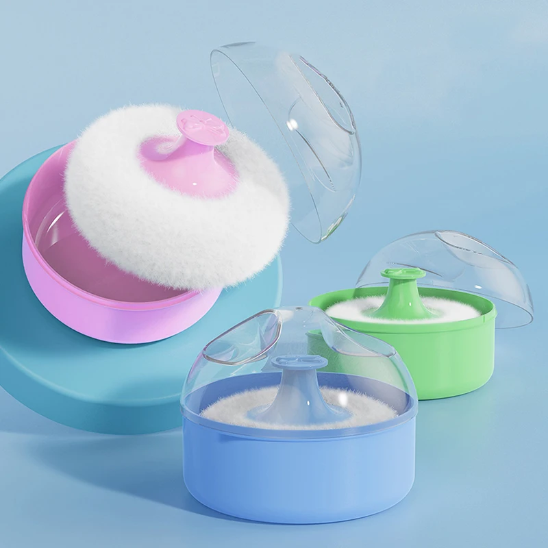 1 Uds. Soplo de polvo de talco con caja bebé suave cara cuerpo cosmético polvo Puff talco polvo esponja caja contenedor