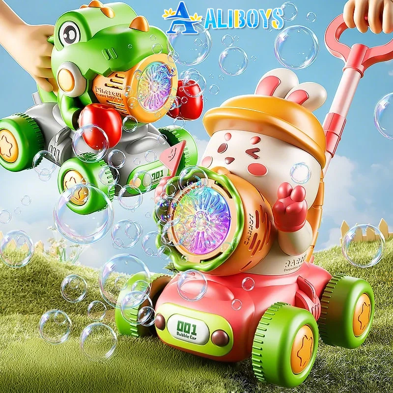 Macchina per bolle di coniglio 2 in 1 Spinta a mano Bolla di sapone elettrica che soffia pistola per bolle automatica Giocattolo da esterno per bambini Regalo di nozze per feste