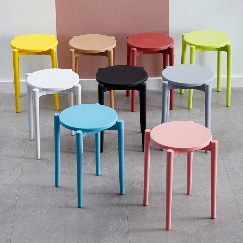 Plastic Round Dining Stool Home Living Room Stackable High Stool Modern Simple Colorful Dining Table Chairbench