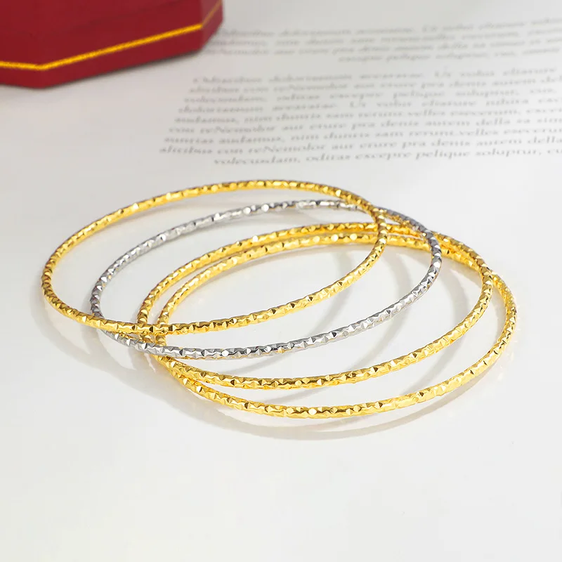 Stainless Steel Stackable 2mm Thin Faceted Slip On Bangle Bracelet for Women Girl