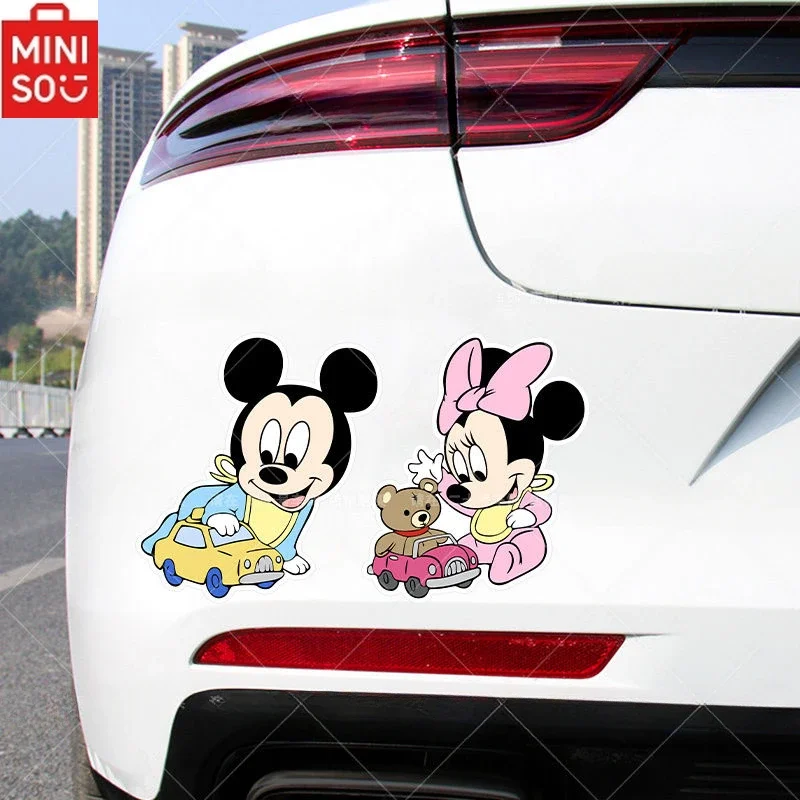 

MINISO Disney Mickey Minnie Car Modified Scratch Cover Cartoon Mickey Mouse Trunk Fuel Tank Cover Car Kawaii Decorative Stickers