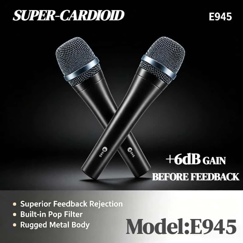 Micrófonos Dinámicos Supercardioide E945 (Paquete Doble) 2026, Micrófono con Cable para Voz en Vivo, Versión Profesional para Cantantes de Escenario (Paquete de 2)