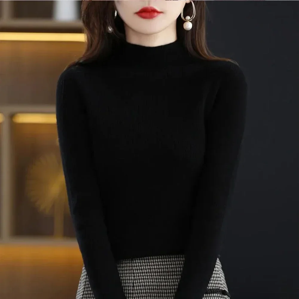 Half High Collar Sweater For Women With a Bottom Layer For Sweaters Long-Sleeve Female S-XL Size Tops Fashion Ladies Casual