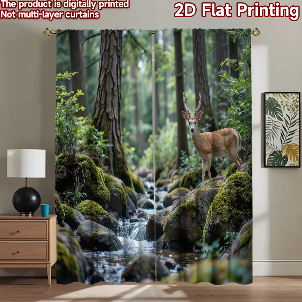 

1pc 2D flat Photography Backdrop Popular Photography Backdrop Deer by Forest Stream 100% Polyester Family Party Decoration Use