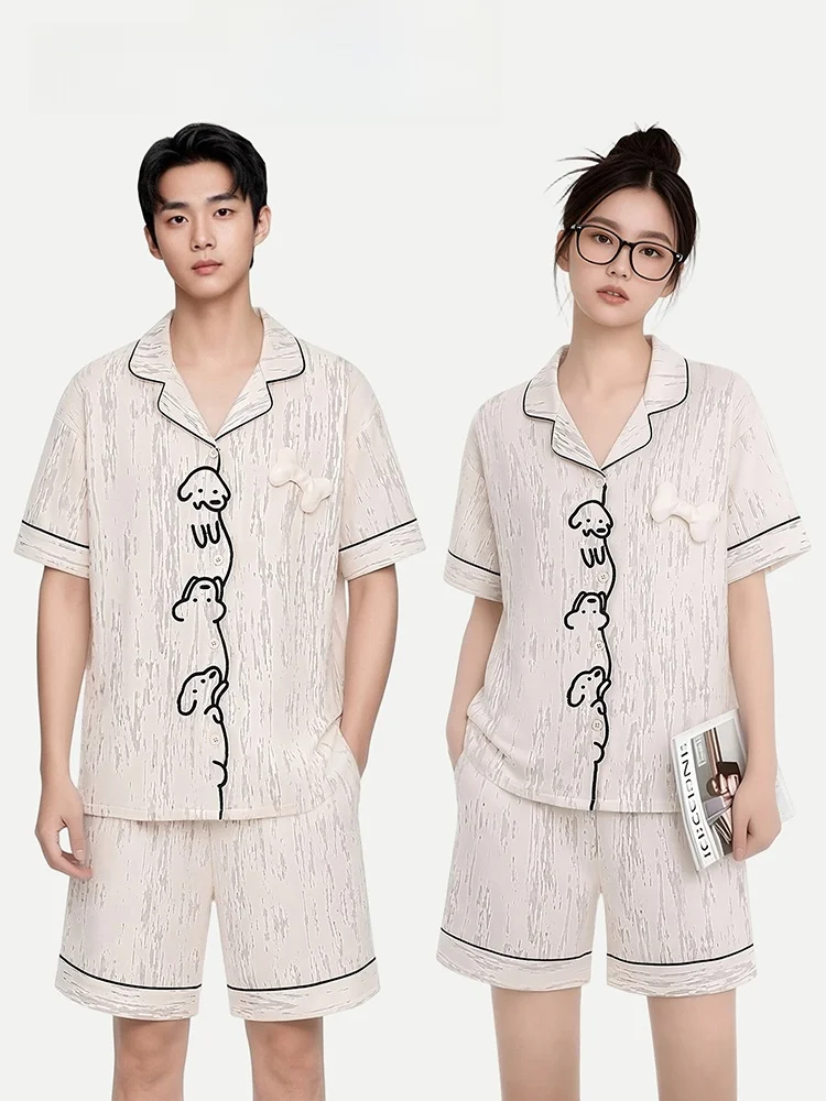 pyjama-couple-pinkbread-climbing-dog-en-pur-coton-a-manches-courtes-pour-femme-motif-dessin-anime-vetements-d'ete-decontractes-pour-la-maison-et-l'exterieur