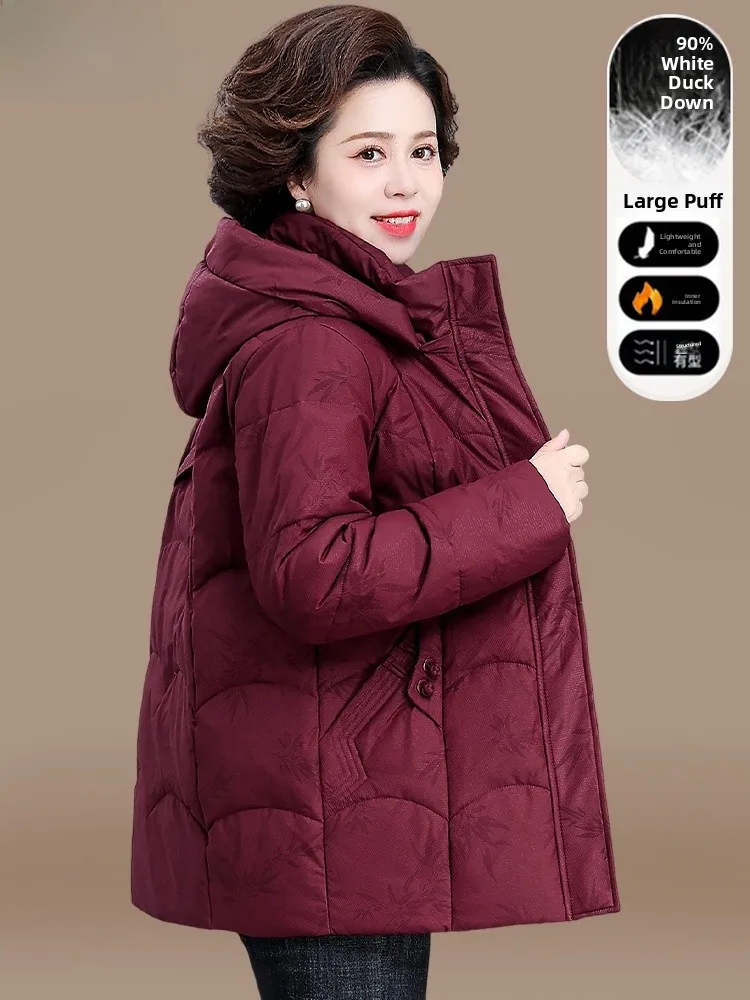 

Зимняя модная пуховая куртка для женщин старше 50 лет, белое пуховое пальто свободного кроя с карманами, утепленное полиэфирным волокном