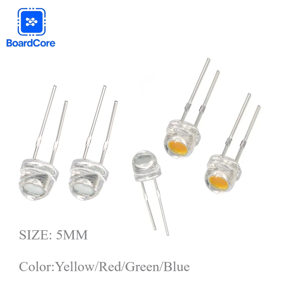 50/100Pcs Super Bright F5 5mm Straw Hat LED Diode Red Yellow Blue Green Electronic DIY Circuit Element