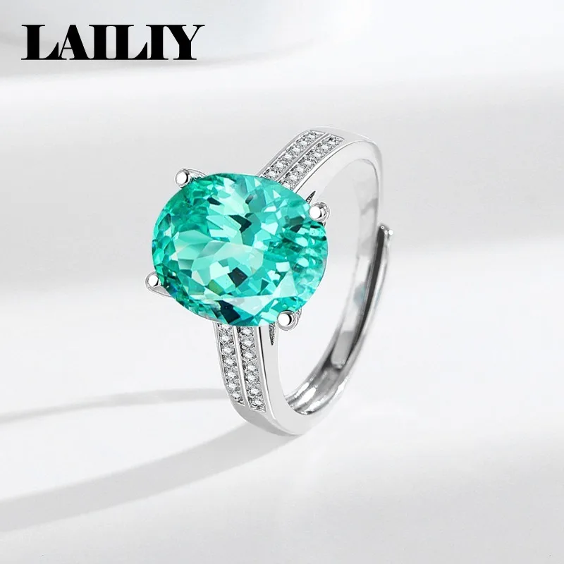 LAILIY925 Sterling Silver Wedding Gift Hot Selling Emerald Double Row Diamond Adjustable Ring Women Fashion Jewelry Accessories