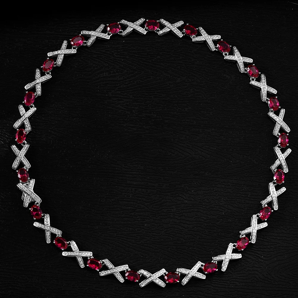 

New S925 Silver Fashion Egg shaped Red Treasure 5 * 7 Necklace 1ct Versatile Neck Chain 37/39/43cm Wedding Jewelry