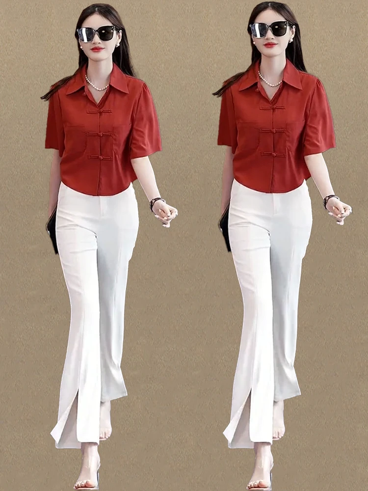 신상 중국 스타일 루즈핏 여성 여름 패션 소형 사이즈 슬림핏 버튼 디테일 출퇴근용