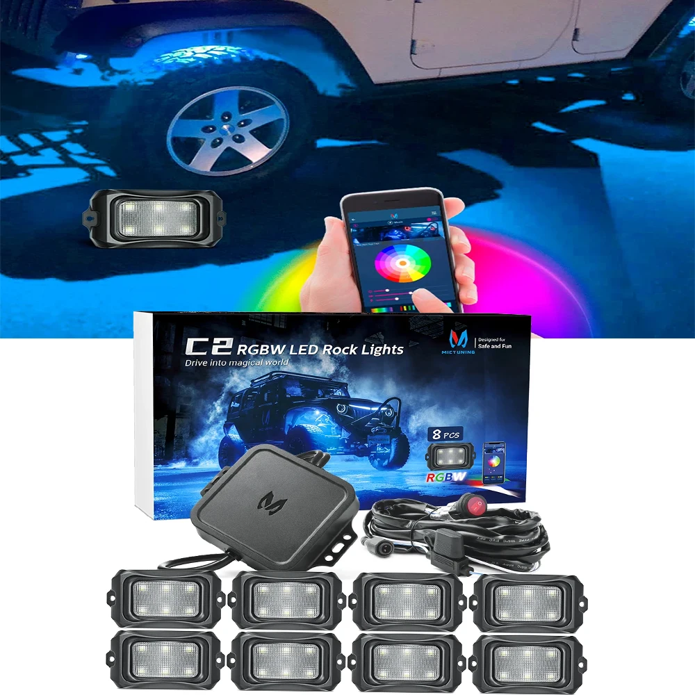 

MICTUNING Updated Waterproof 8Pods C2 RGBW LED Rock Lights Underbody Lamps With APP Wirless Control&Music Mode For Boat SUV Car