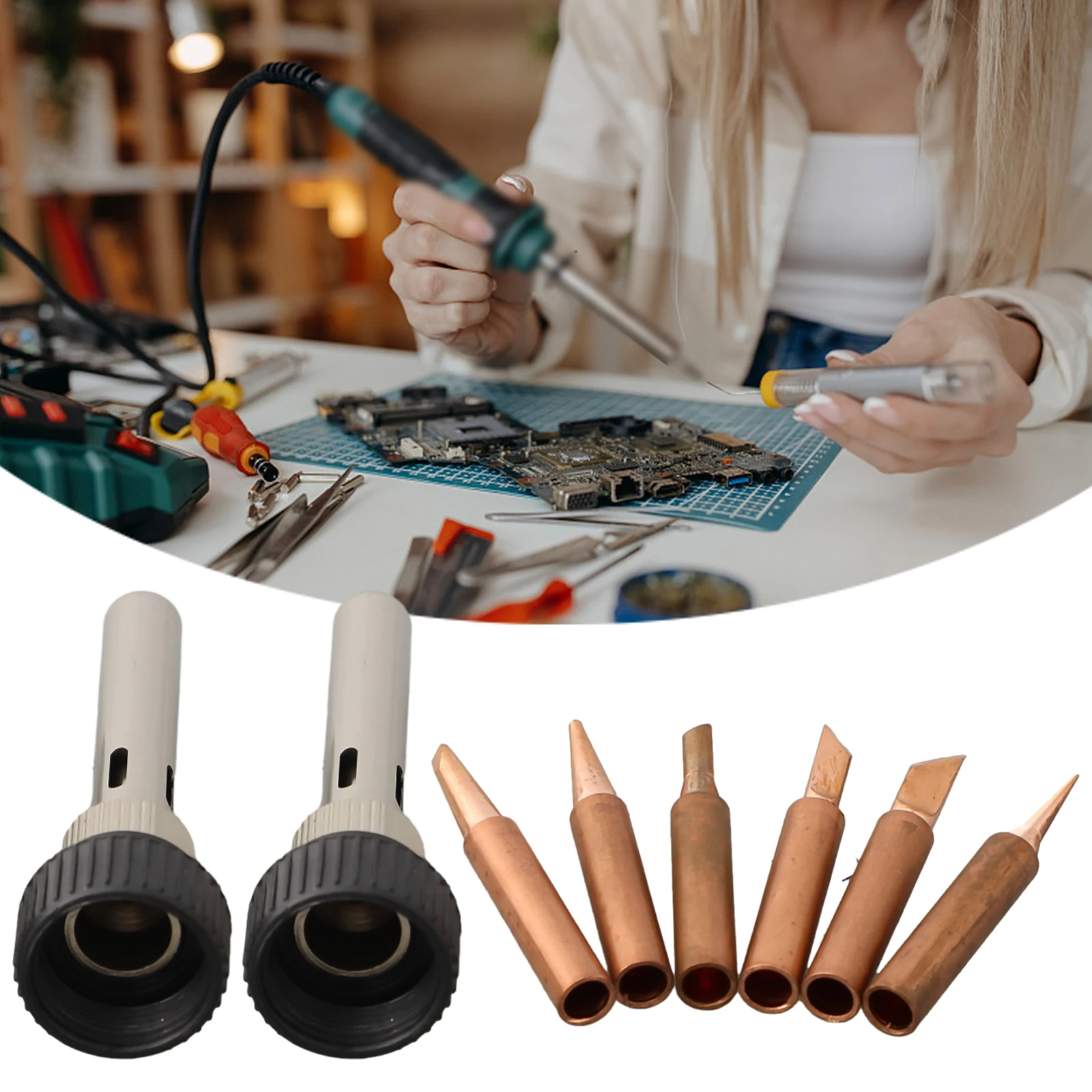 8PCS Copper 900M-T Soldering Iron Tip & Handle Set For 936 937 938 969 8586 852D Soldering Station Welding & Soldering Supplies