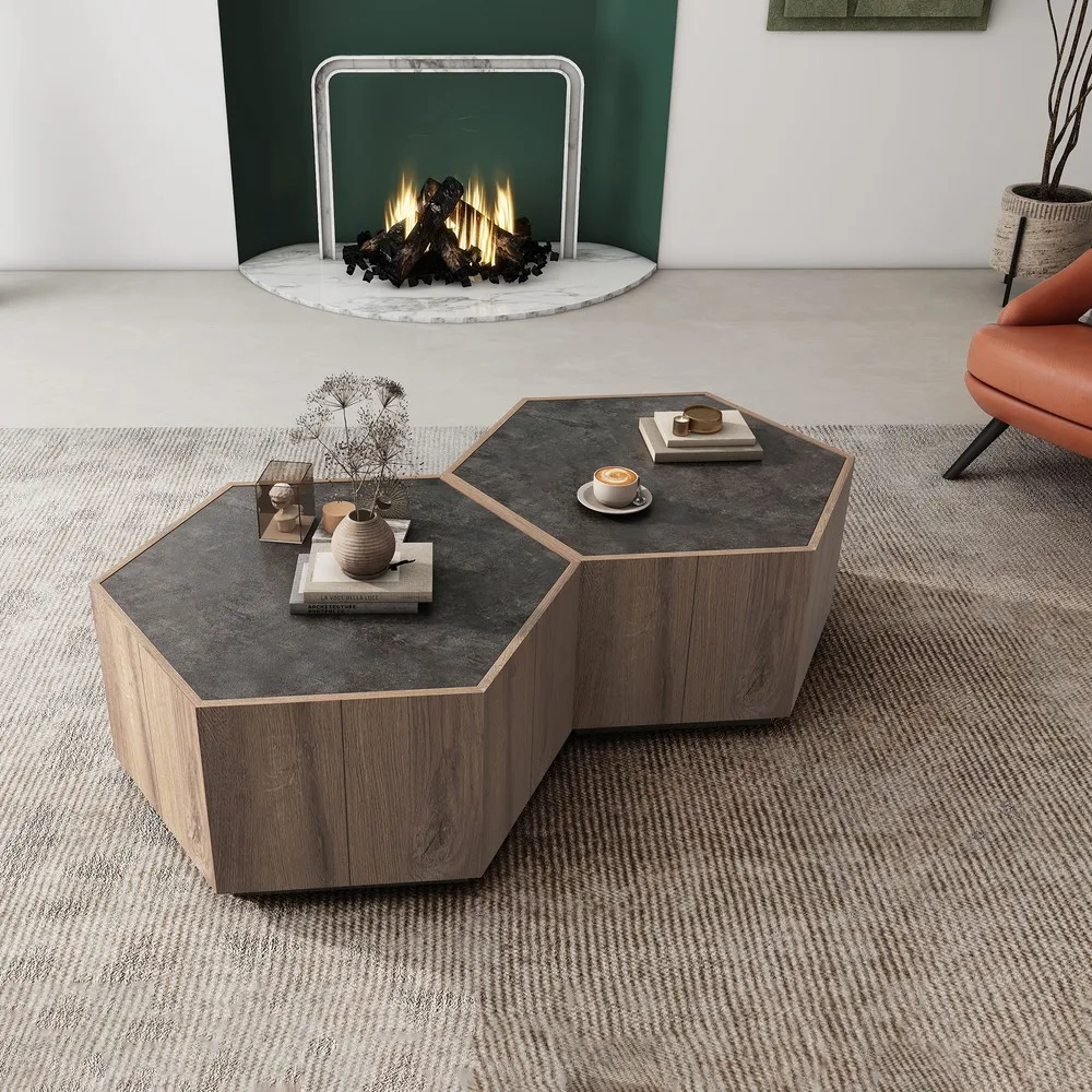 Coffee Table with 2 Storage Drawers Industrial Style Center Table