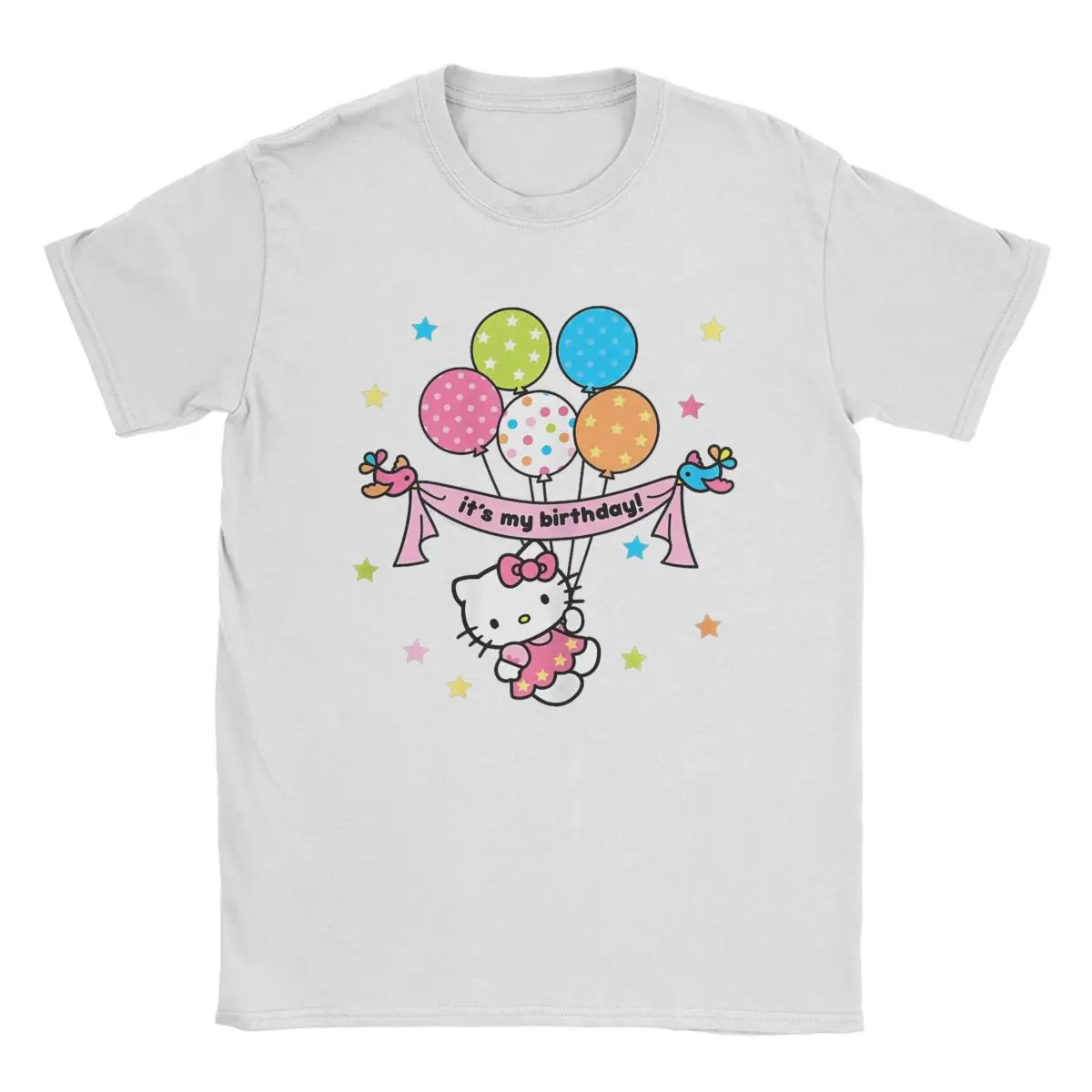 Men T-Shirts Official Hello Kitty It's My Birthday Fashion Pure Cotton Tee Shirt Short Sleeve T Shirts Crew Neck Clothing New