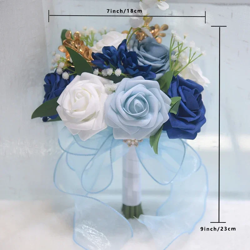 Ramos de novia azules para dama de honor, decoración de boda, rosa, decoración para fiesta de boda, despedida de soltera, ramo de lanzamiento de boda, 1 ud.