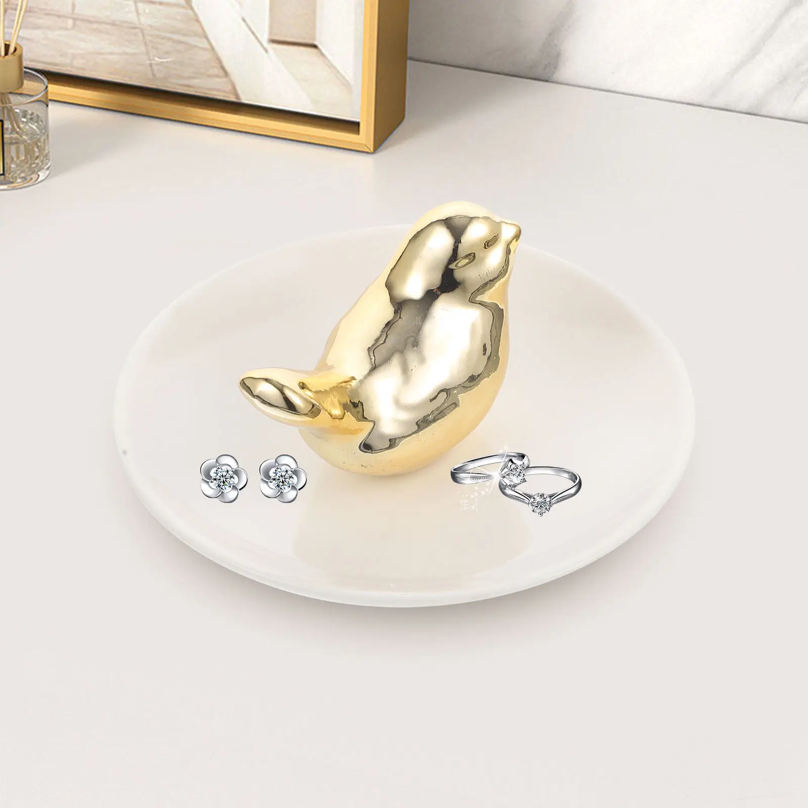 Ceramic Bird Shape Jewelry Tray Desktop Trinket Dish Decorative Jewelry Holder Plate Ring Necklace Earrings Storage Organizer