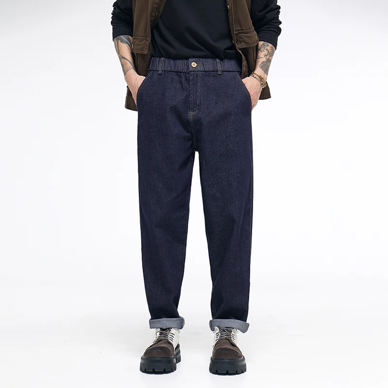 

2025 винтажные потертые широкие джинсы, новые мужские свободные утягивающие драпированные универсальные прямые брюки со шлейфом